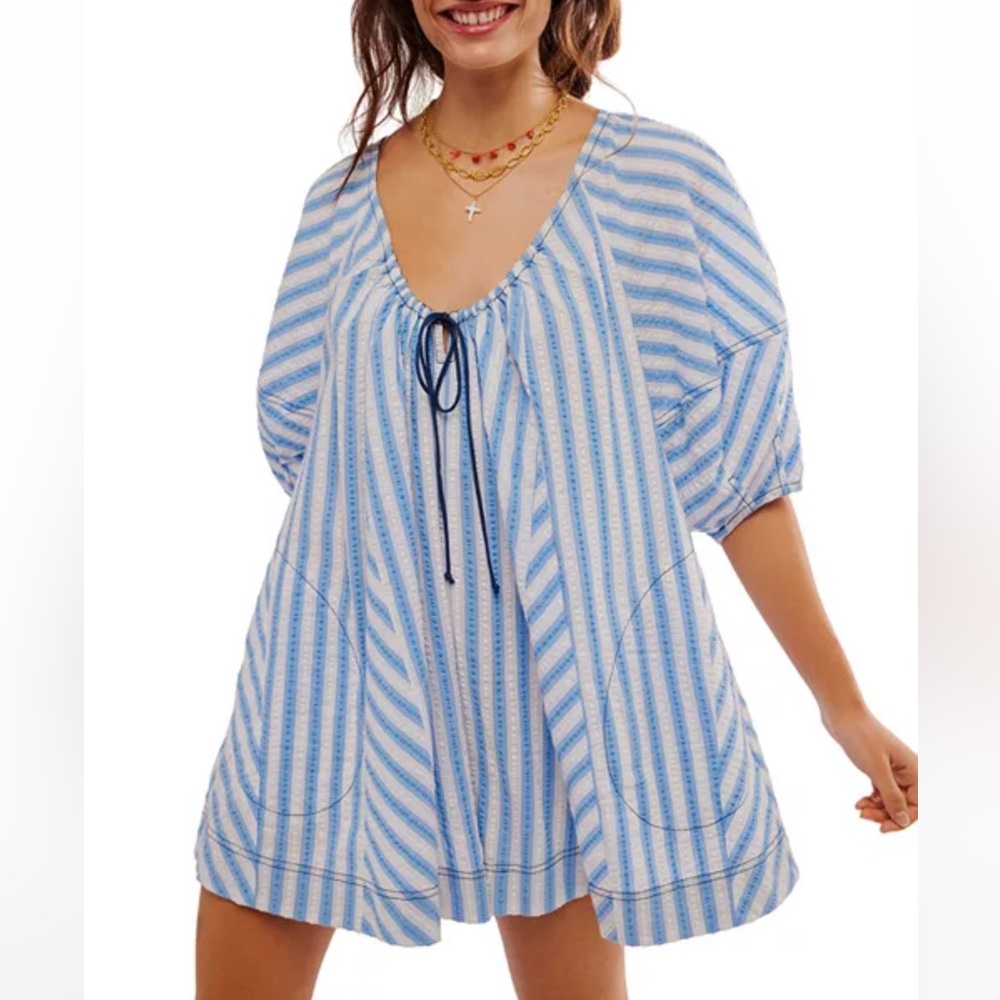 FREE PEOPLE Bop Around Stripe Romper in Oxford Combo Size X-Small